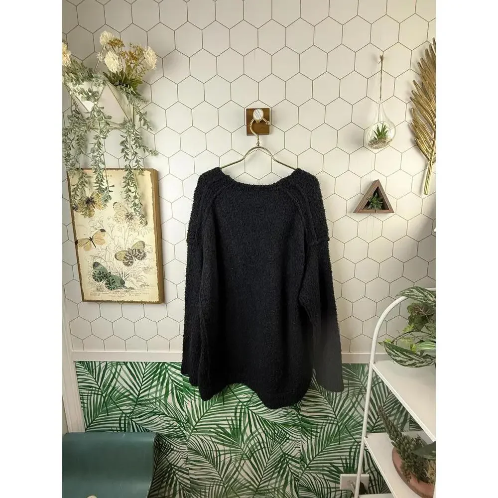 Free People Black Lofty Oversized Bouclé-Knit Soft Sweater - Size - Small